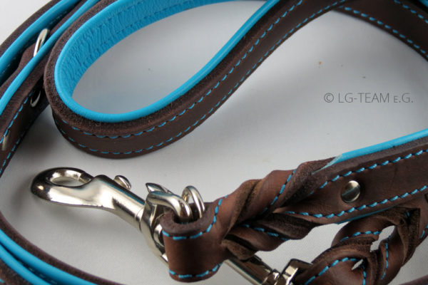 LG Hundeartikel Leine Detailaufnahme türkis-braun
